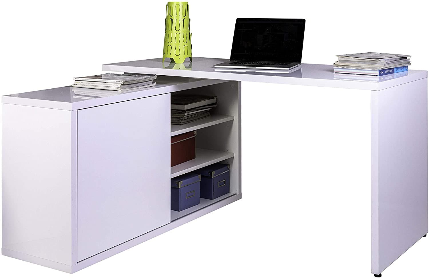Scrivania angolare da ufficio e cameretta con cassettiera 150 cm Bianca "Made in Italy" in Scrivanie Decor Space - Altamura, commercioVirtuoso.it