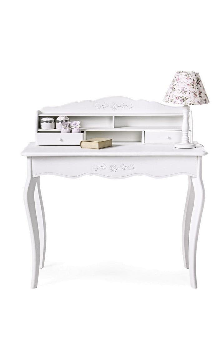 Scrittoio "Daisy" bianco, con 2 cassetti, struttura in legno, stile vintage, 100 x 45 x 103 cm - 6