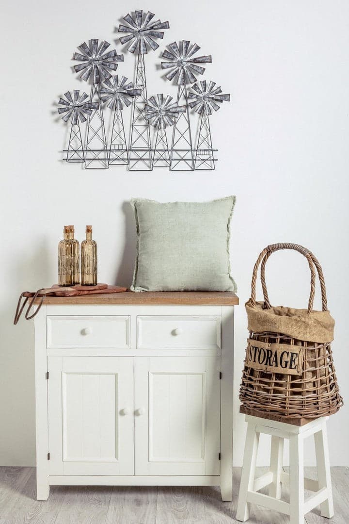 Credenza "Elvia" con struttura in MDF, con piano in legno di pino, stile rustico - 10