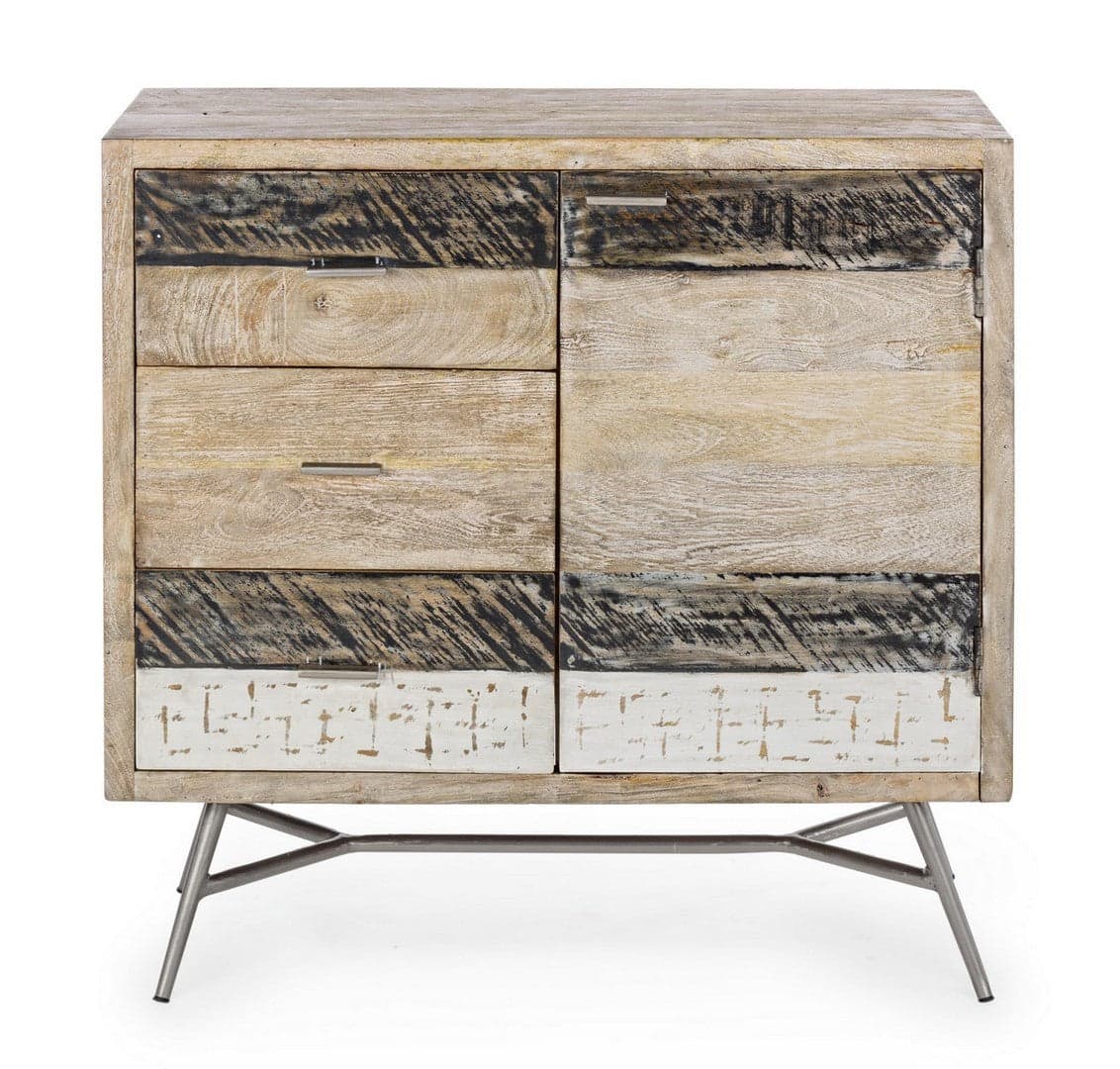 Credenza "Leiston" 1 anta e 3 cassetti, con struttura in legno di mango, stile industriale in Credenze Decor Space - Altamura, commercioVirtuoso.it