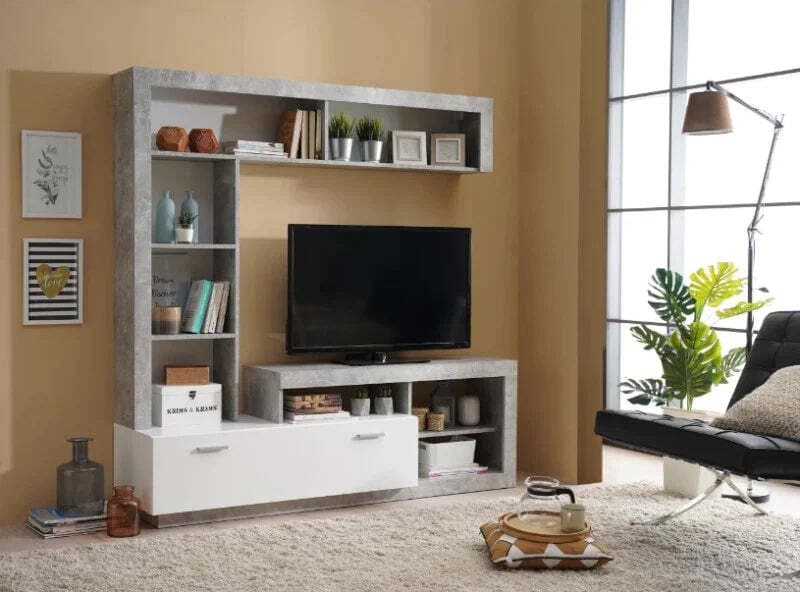 Parete attrezzata per soggiorno porta TV con ripiani ed ante Bianco e cemento 170 cm Casa e cucina/Arredamento/Soggiorno/Pareti attrezzate Decor Space - Altamura, Commerciovirtuoso.it