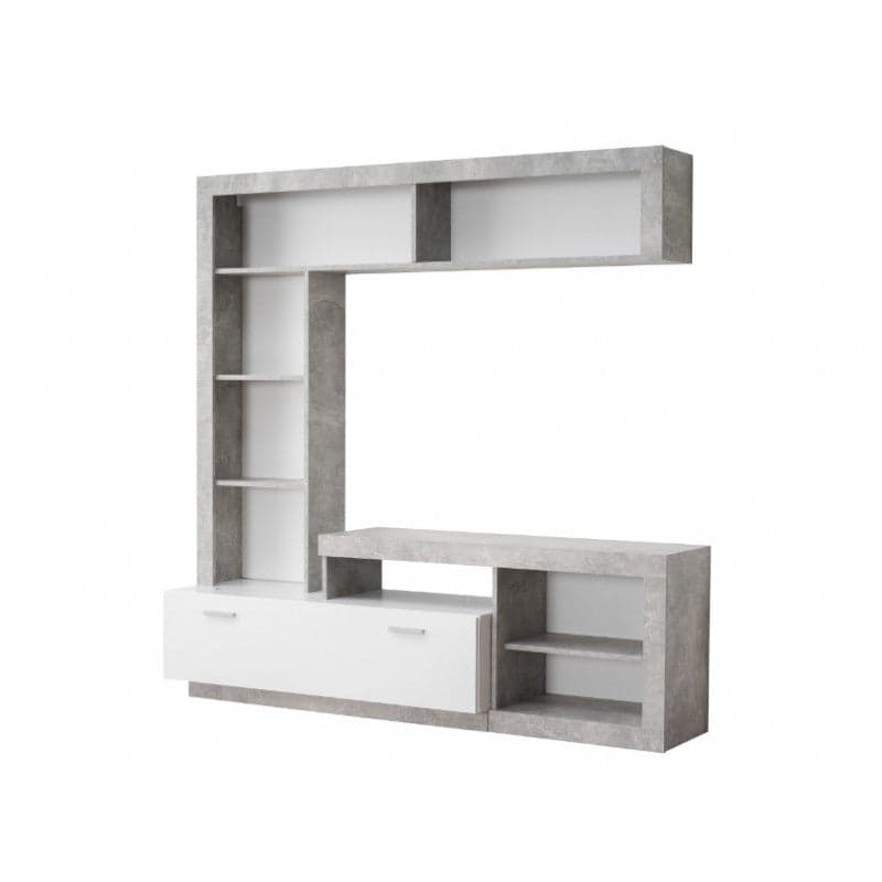 Parete attrezzata per soggiorno porta TV con ripiani ed ante Bianco e cemento 170 cm in Pareti attrezzate Decor Space - Altamura, commercioVirtuoso.it