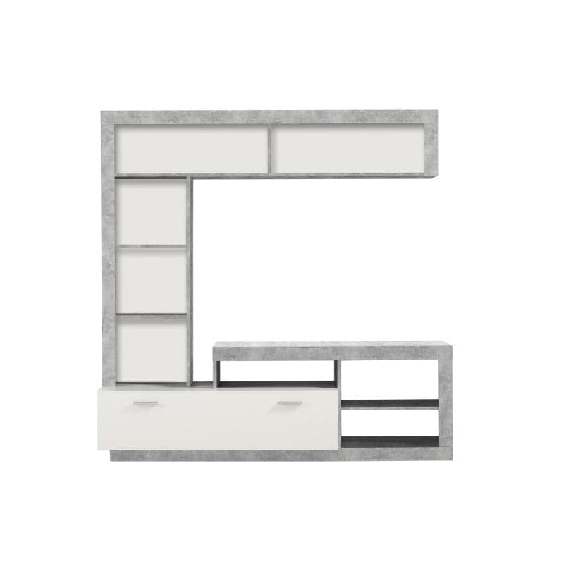 Parete attrezzata per soggiorno porta TV con ripiani ed ante Bianco e cemento 170 cm in Pareti attrezzate Decor Space - Altamura, commercioVirtuoso.it