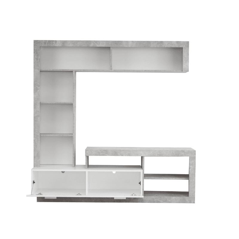 Parete attrezzata per soggiorno porta TV con ripiani ed ante Bianco e cemento 170 cm in Pareti attrezzate Decor Space - Altamura, commercioVirtuoso.it