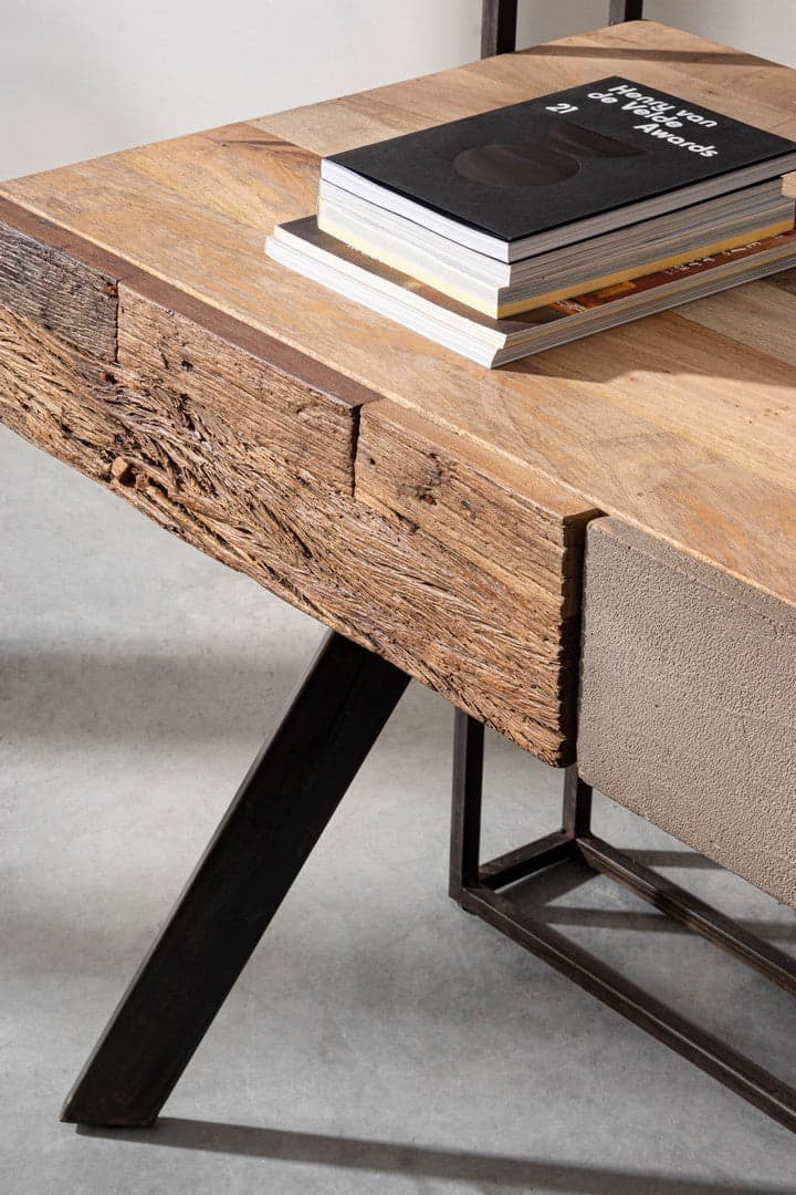 Scrivania "Manchester" con 2 cassetti, struttura in legno di mango ed acciaio, stile moderno, 120x60x92h - 12