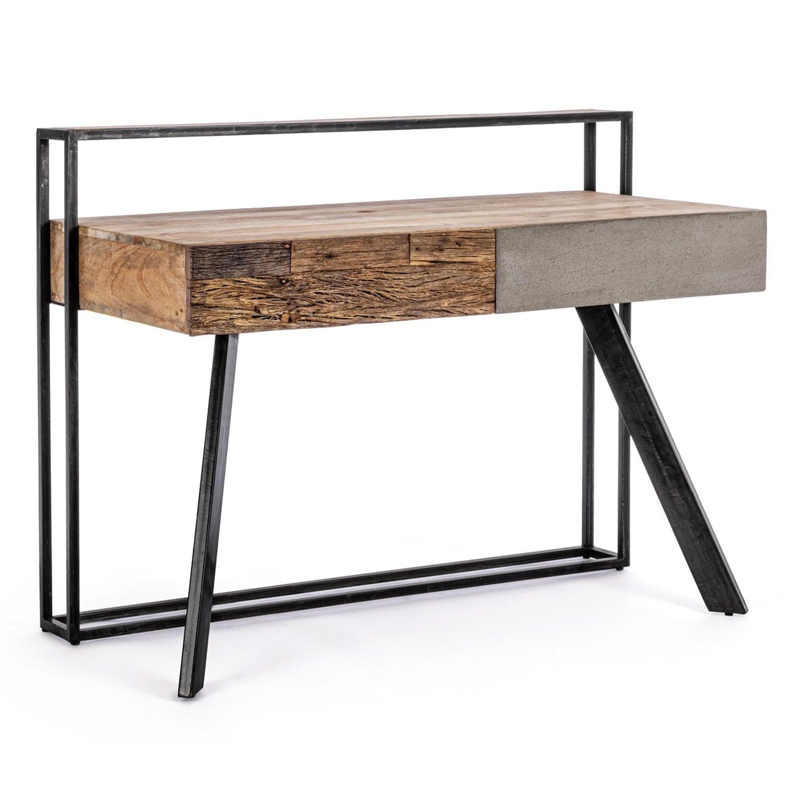 Scrivania "Manchester" con 2 cassetti, struttura in legno di mango ed acciaio, stile moderno, 120x60x92h in Scrivanie Decor Space - Altamura, commercioVirtuoso.it