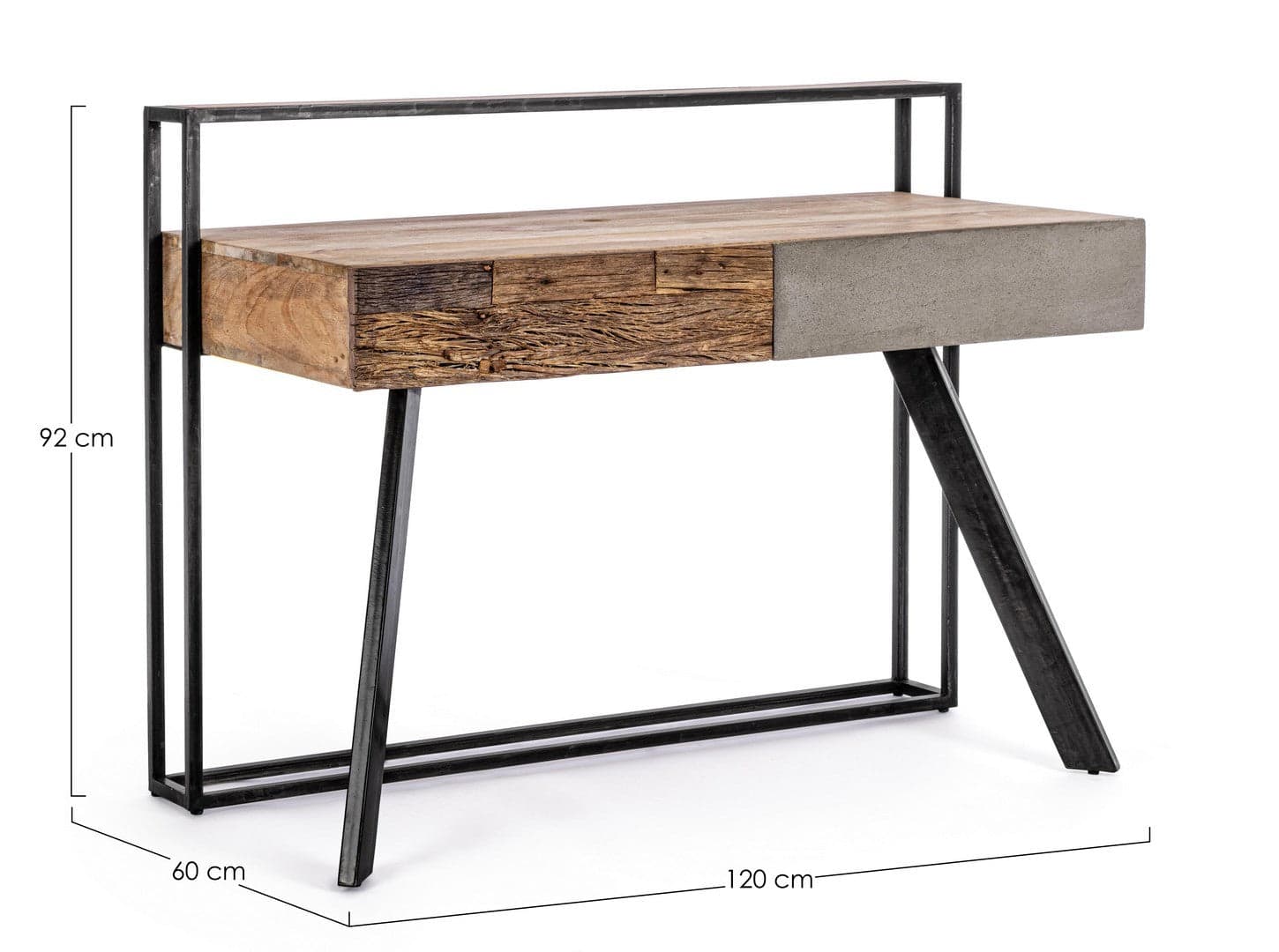 Scrivania "Manchester" con 2 cassetti, struttura in legno di mango ed acciaio, stile moderno, 120x60x92h in Scrivanie Decor Space - Altamura, commercioVirtuoso.it