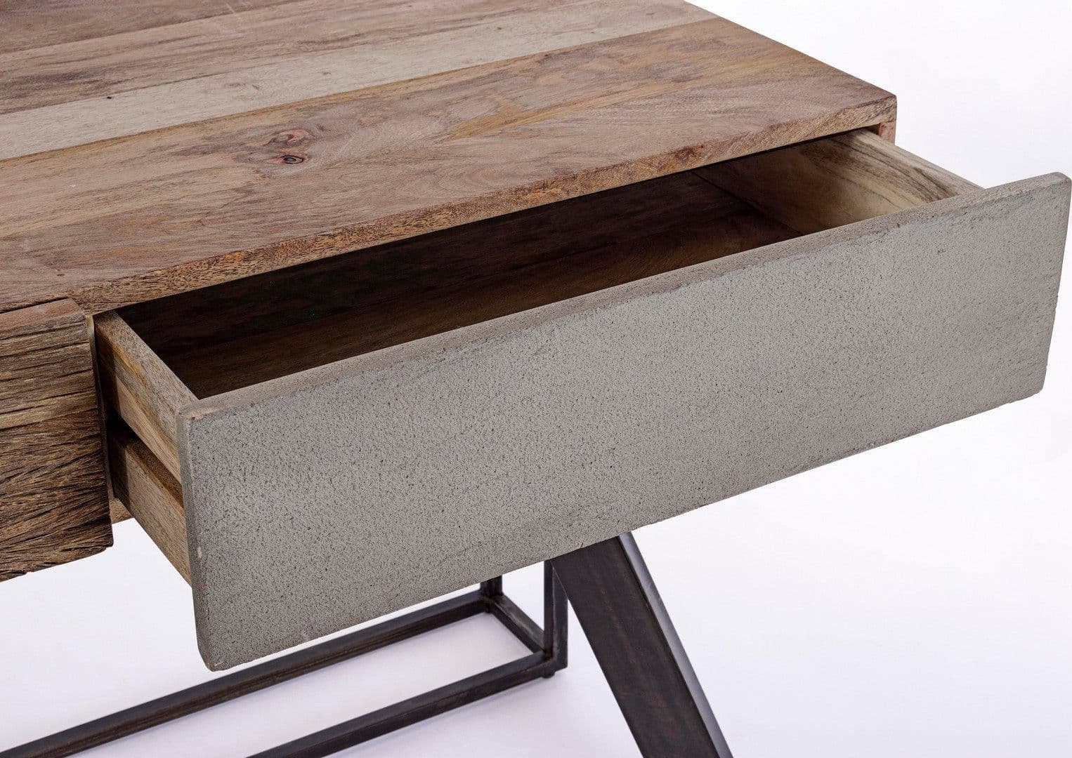 Scrivania "Manchester" con 2 cassetti, struttura in legno di mango ed acciaio, stile moderno, 120x60x92h in Scrivanie Decor Space - Altamura, commercioVirtuoso.it