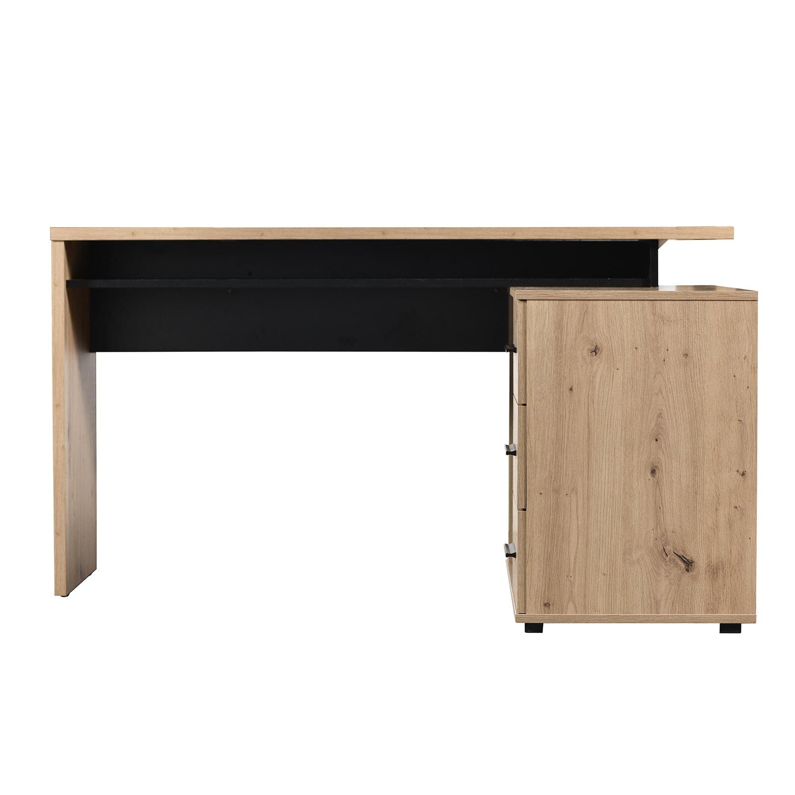 Scrivania angolare da ufficio e cameretta con cassettiera 140 cm Rovere e Nero in Scrivanie Decor Space - Altamura, commercioVirtuoso.it