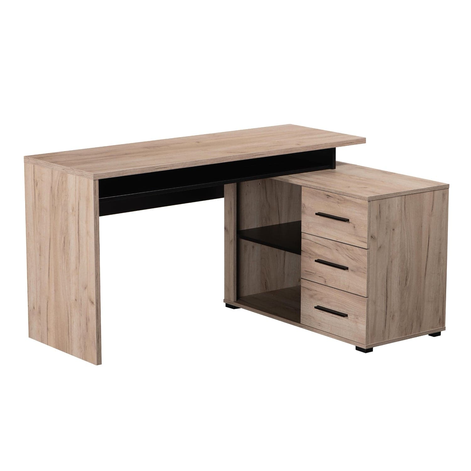 Scrivania angolare da ufficio e cameretta con cassettiera 140 cm Rovere e Nero in Scrivanie Decor Space - Altamura, commercioVirtuoso.it