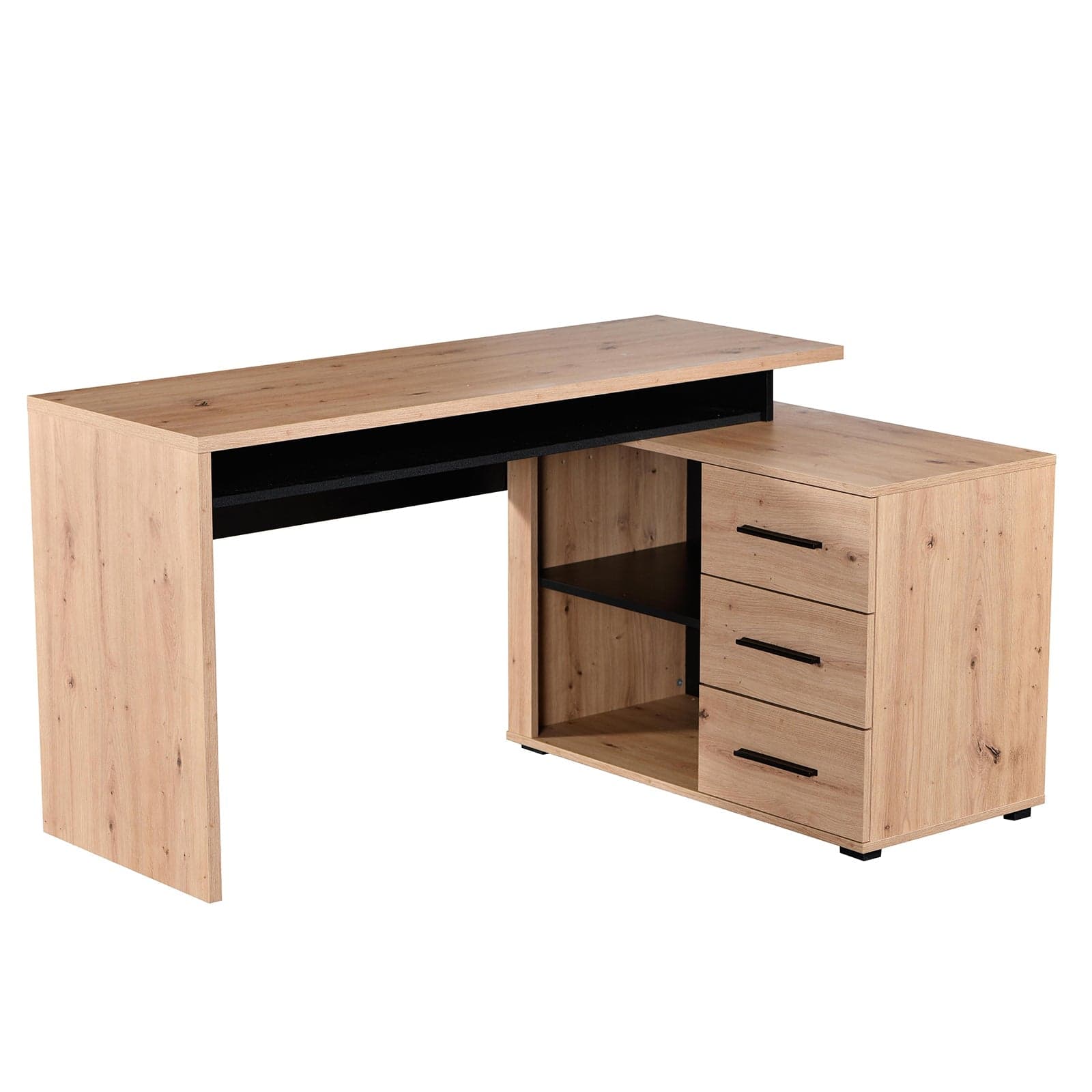 Scrivania angolare da ufficio e cameretta con cassettiera 140 cm Rovere e Nero in Scrivanie Decor Space - Altamura, commercioVirtuoso.it