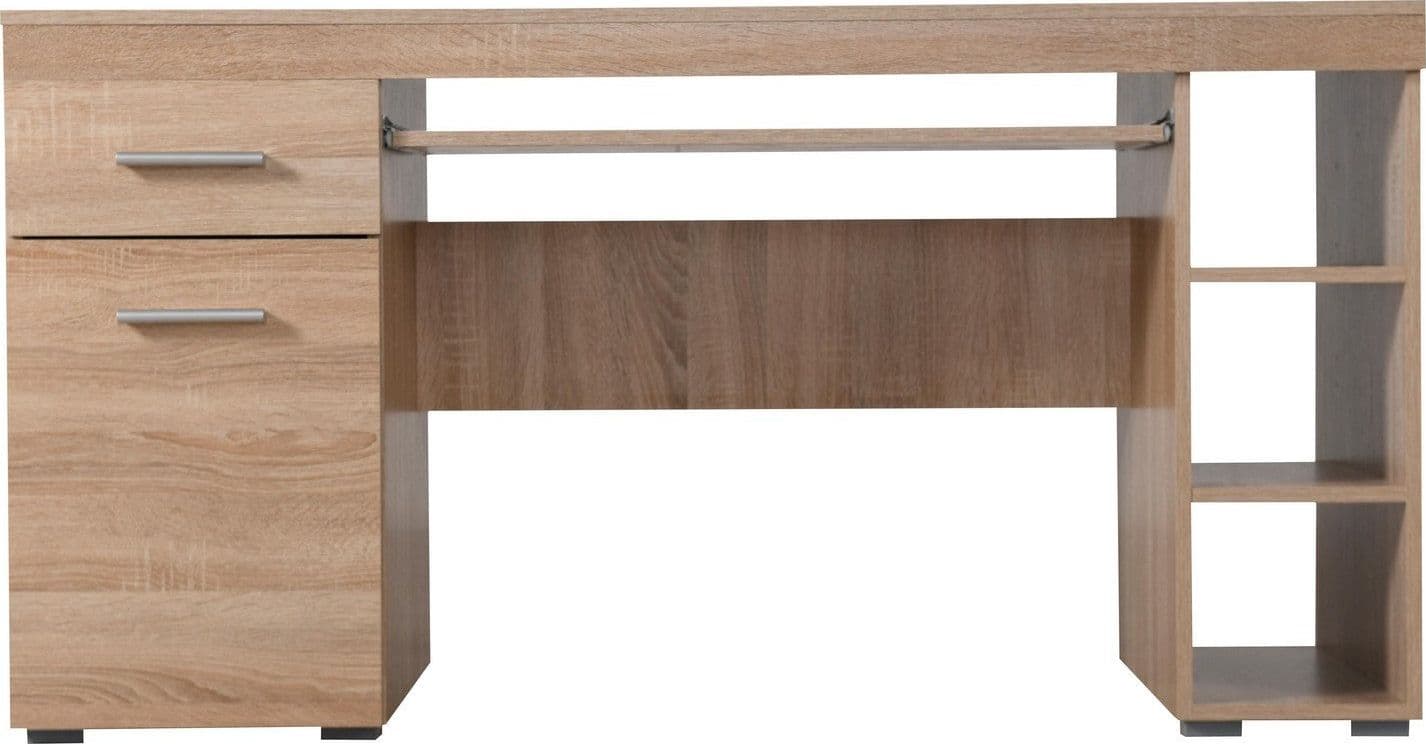 Scrivania "Jerez Sonoma" con anta e cassettiera, color rovere, struttura in truciolare rivestito, 145 x 65.5 x 75,5 cm in Postazioni di lavoro per computer Decor Space - Altamura, commercioVirtuoso.it
