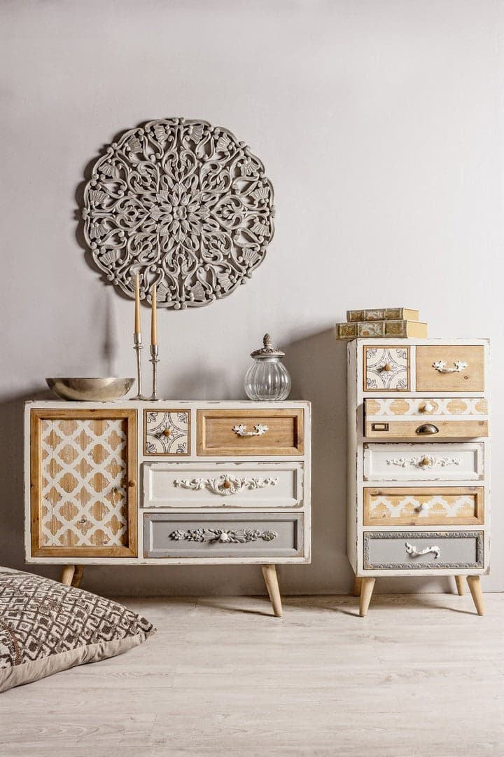 Credenza "Aurelie", 1 anta e 4 cassetti, con struttura in legno di abete, stile classico - 6