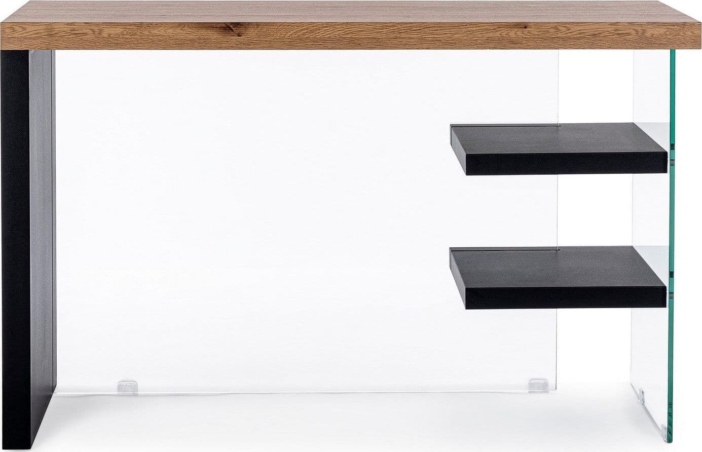 Scrivania "Line" Wood con 2 mensole, piano in mdf, lato in vetro temperato, 120 x 50 cm in Scrivanie Decor Space - Altamura, commercioVirtuoso.it
