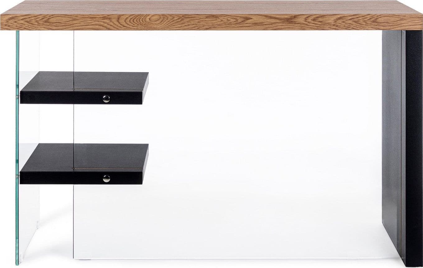 Scrivania "Line" Wood con 2 mensole, piano in mdf, lato in vetro temperato, 120 x 50 cm in Scrivanie Decor Space - Altamura, commercioVirtuoso.it