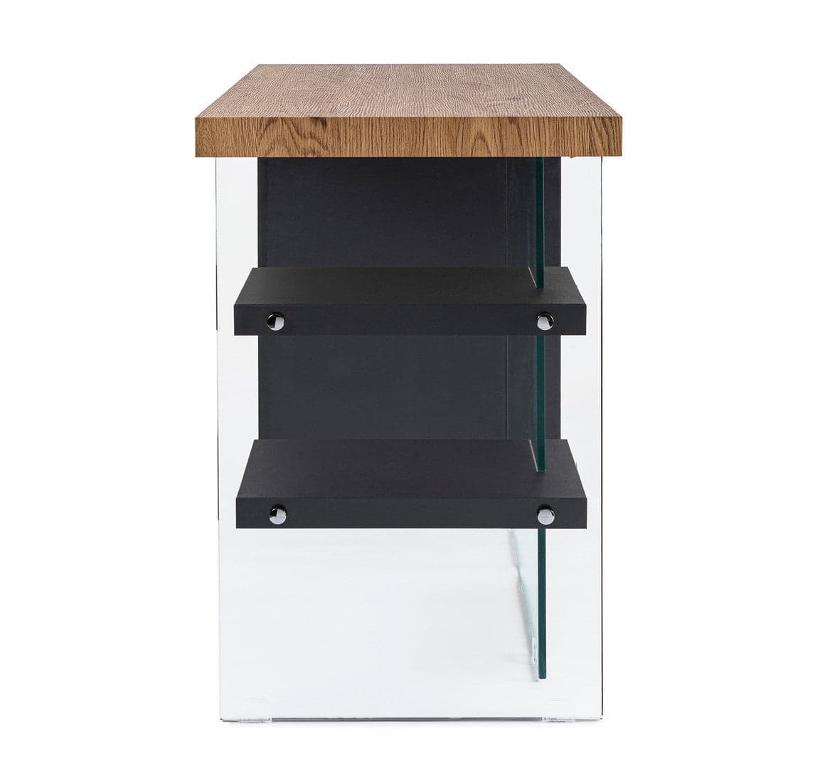 Scrivania "Line" Wood con 2 mensole, piano in mdf, lato in vetro temperato, 120 x 50 cm in Scrivanie Decor Space - Altamura, commercioVirtuoso.it