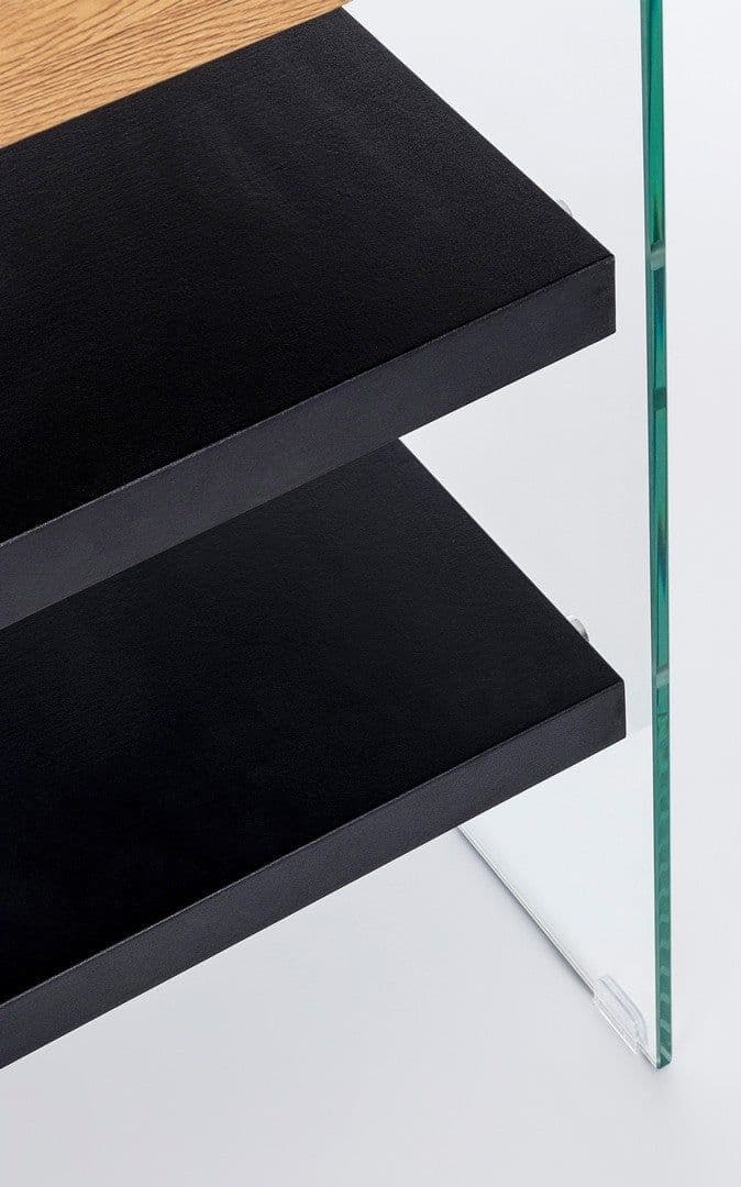 Scrivania "Line" Wood con 2 mensole, piano in mdf, lato in vetro temperato, 120 x 50 cm in Scrivanie Decor Space - Altamura, commercioVirtuoso.it