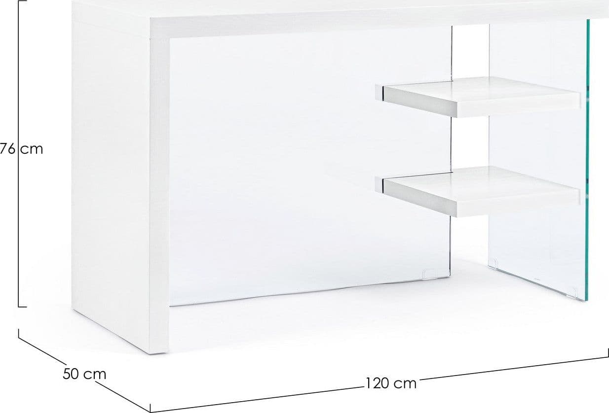 Scrivania "Line" Wood con 2 mensole, piano in mdf, lato in vetro temperato, 120 x 50 cm in Scrivanie Decor Space - Altamura, commercioVirtuoso.it