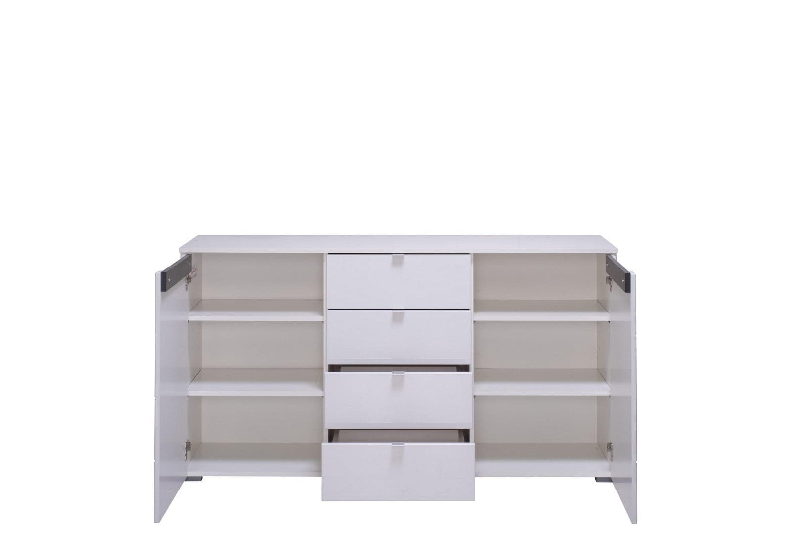 Credenza "Zurich", con 2 ante e 4 cassetti, color bianco opaco, con struttura in truciolare rivestito, mobile in kit in Credenze Decor Space - Altamura, commercioVirtuoso.it