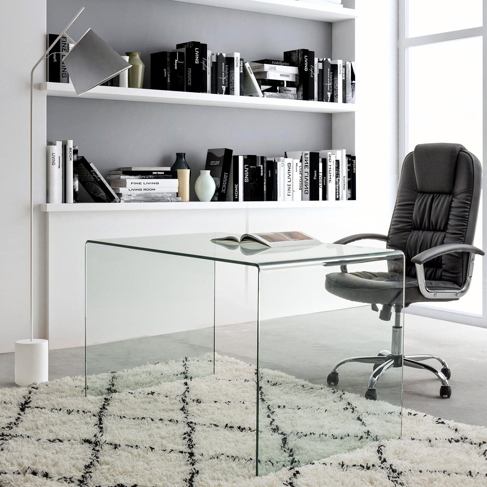 Scrivania "Iride" porta PC con struttura in vetro trasparente 125 X 70 cm per ufficio e cameretta in Scrivanie Decor Space - Altamura, commercioVirtuoso.it