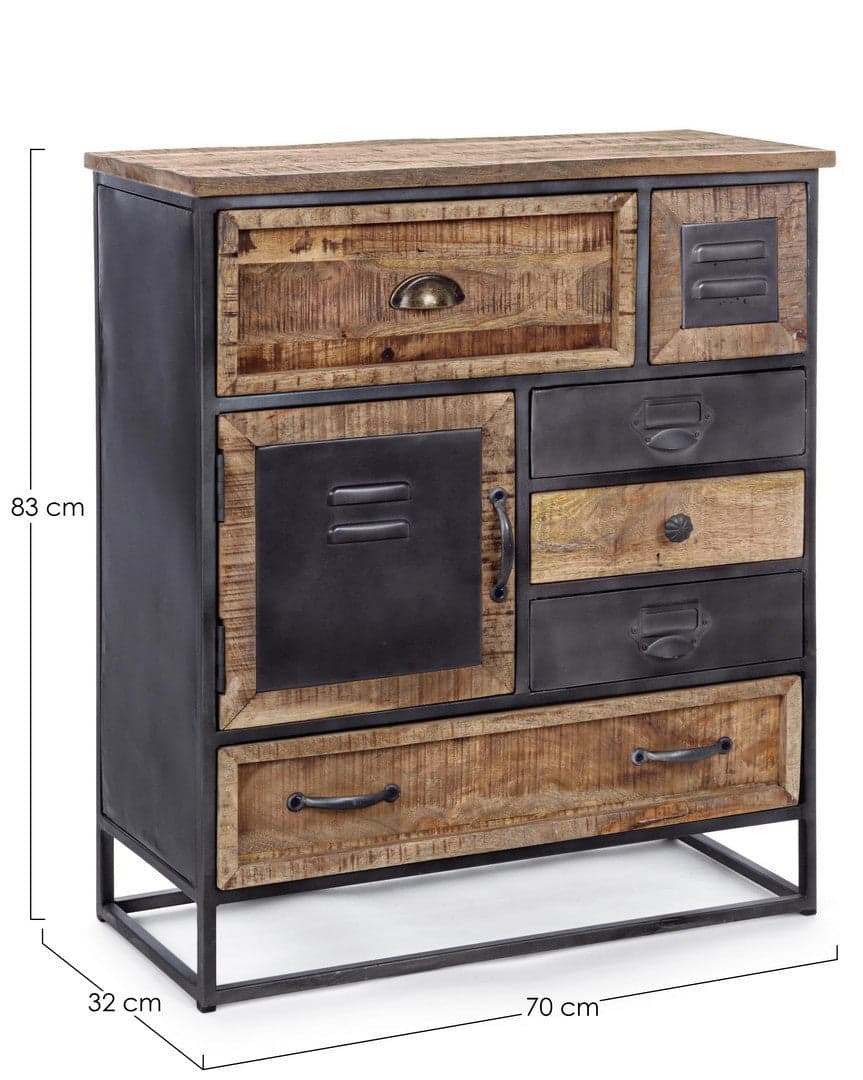 Cassettiera "Rupert", 1 anta e 6 cassetti con struttura in acciaio e legno di mango, stile industriale in Credenze Decor Space - Altamura, commercioVirtuoso.it