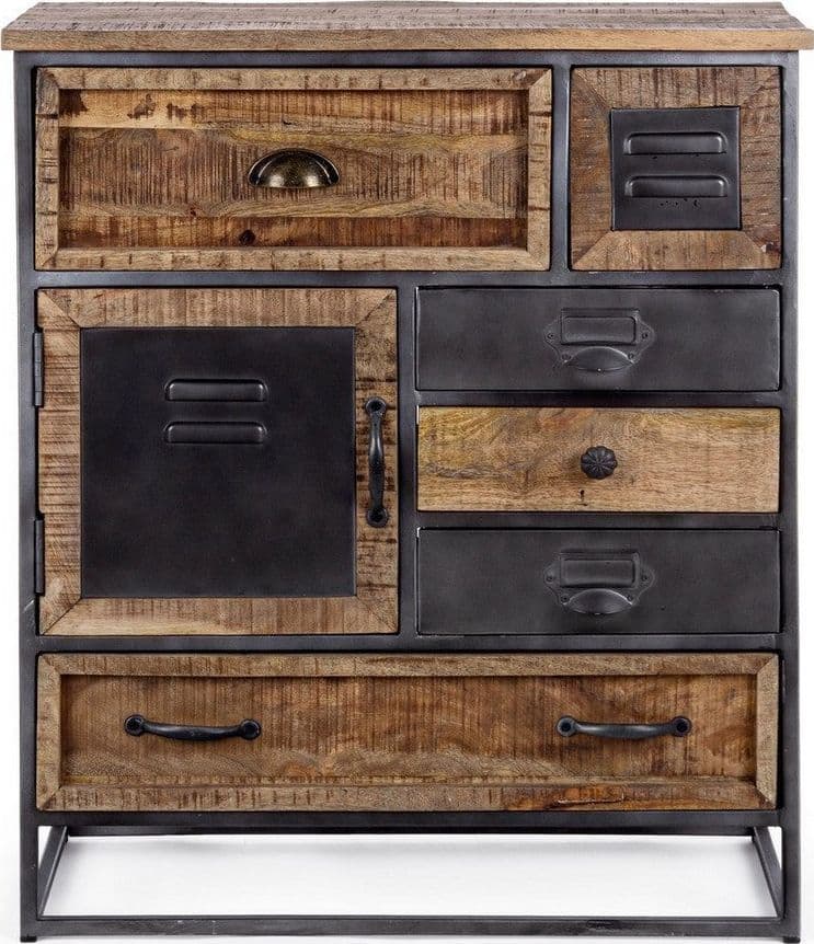 Cassettiera "Rupert", 1 anta e 6 cassetti con struttura in acciaio e legno di mango, stile industriale in Credenze Decor Space - Altamura, commercioVirtuoso.it