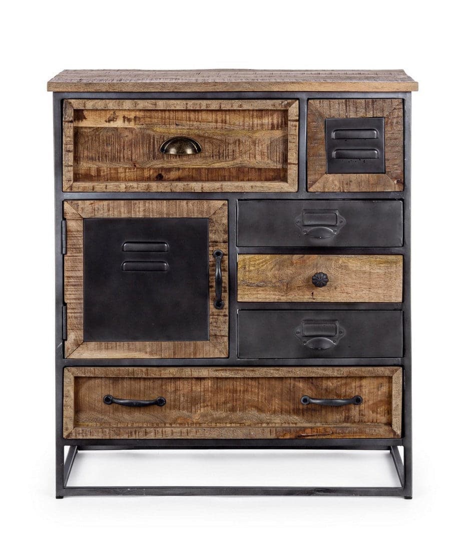 Cassettiera "Rupert", 1 anta e 6 cassetti con struttura in acciaio e legno di mango, stile industriale in Credenze Decor Space - Altamura, commercioVirtuoso.it