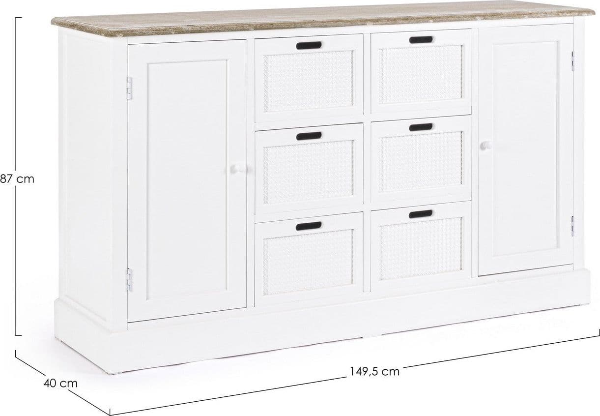 Credenza "Dorotea" con struttura in MDF, maniglie in legno di pino in Credenze Decor Space - Altamura, commercioVirtuoso.it