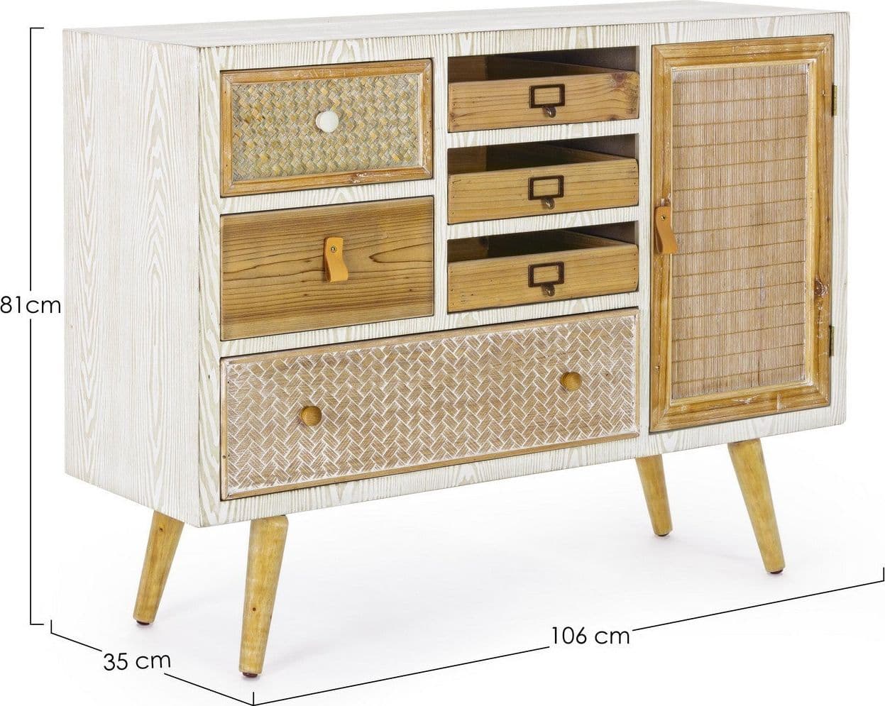 Credenza "Eloise", struttura in legno MDF o legno di abete, pomelli in acciaio, stile naturale - 15
