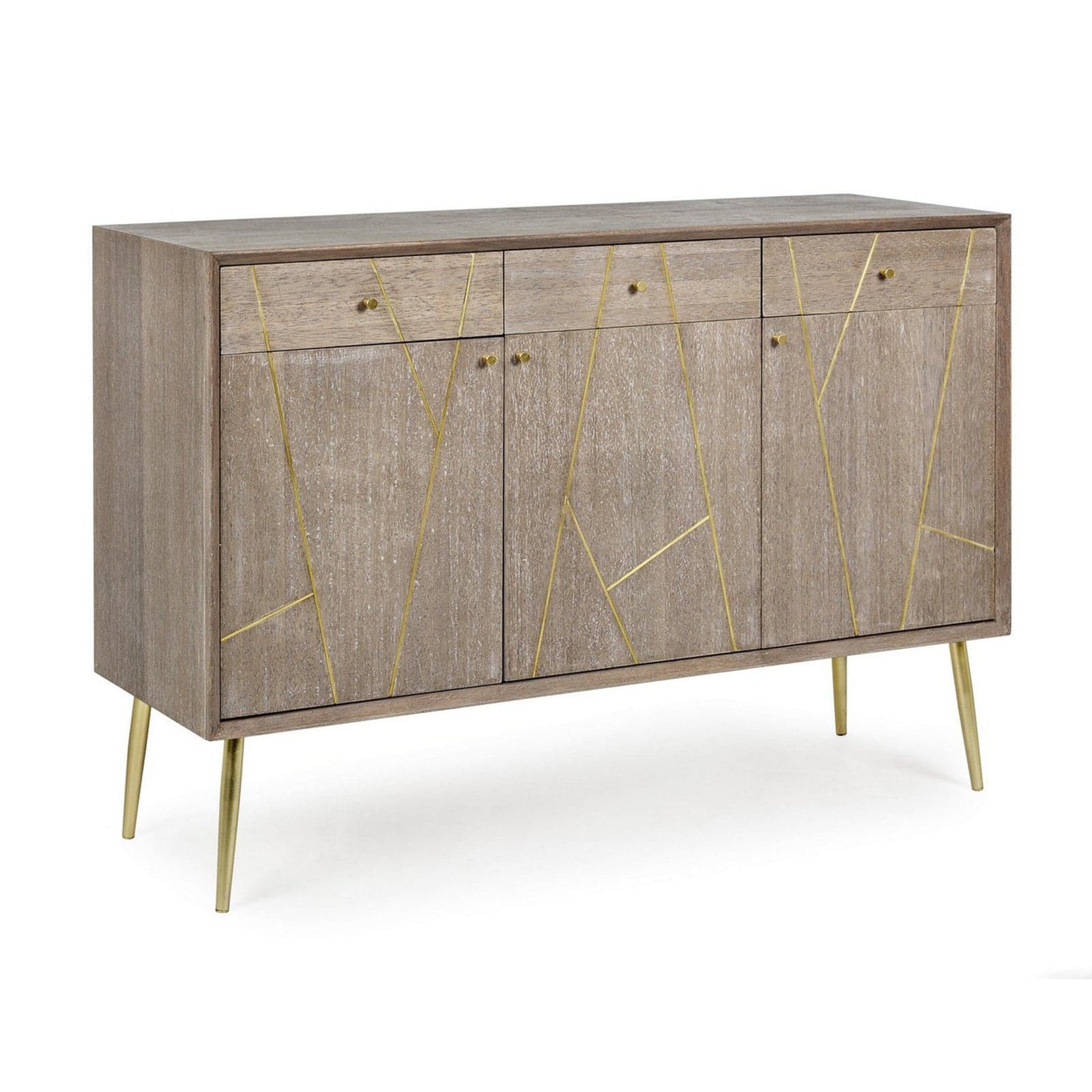 Credenza "Filomena" con in legno teak, pannelli esterni in mdf, finitura a base d'acqua, stile atmosphere in Credenze Decor Space - Altamura, commercioVirtuoso.it