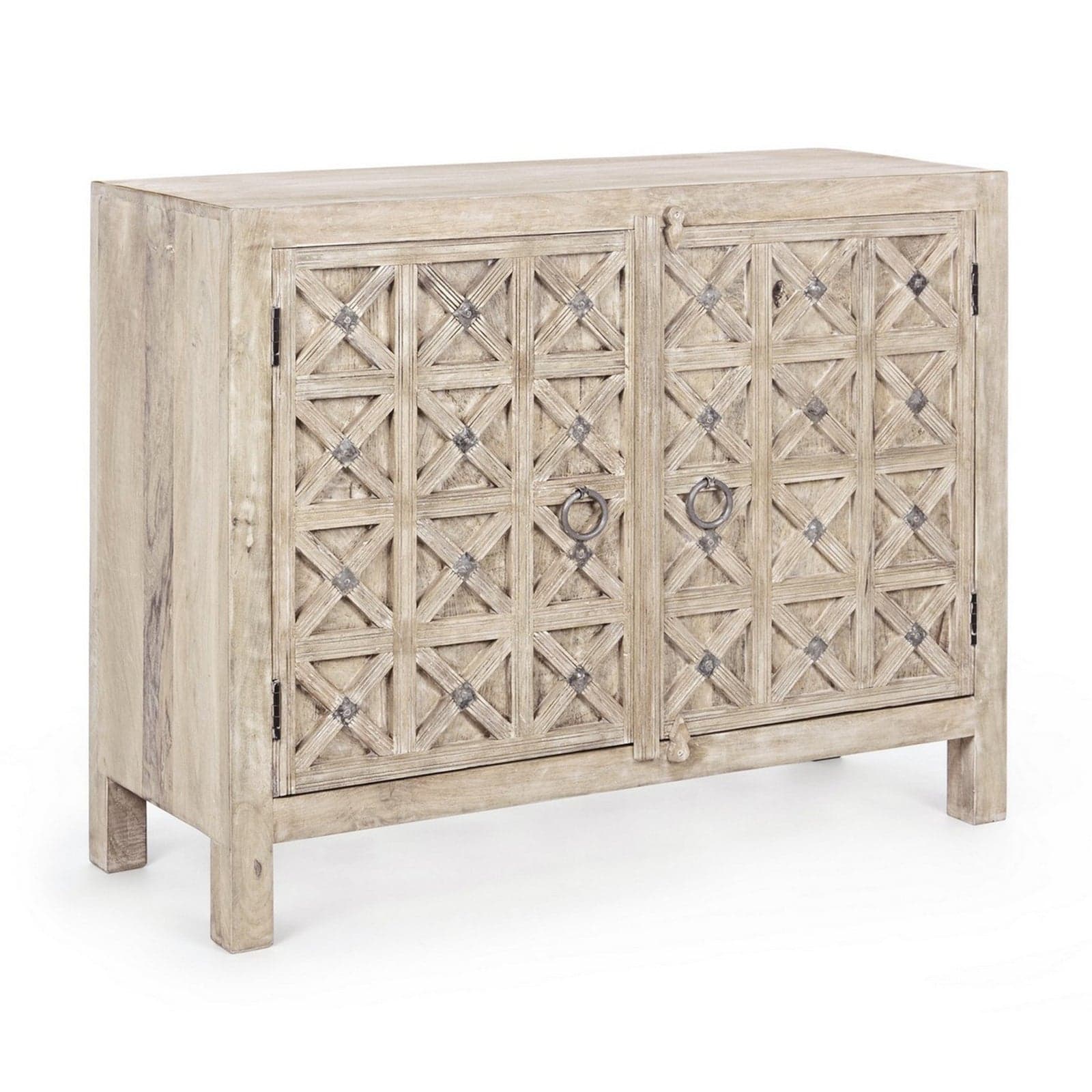 Credenza "Engrave" con struttura in legno di mango, decorazioni intarsiate, stile naturale - 7