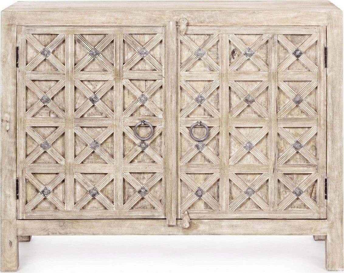 Credenza "Engrave" con struttura in legno di mango, decorazioni intarsiate, stile naturale - 11