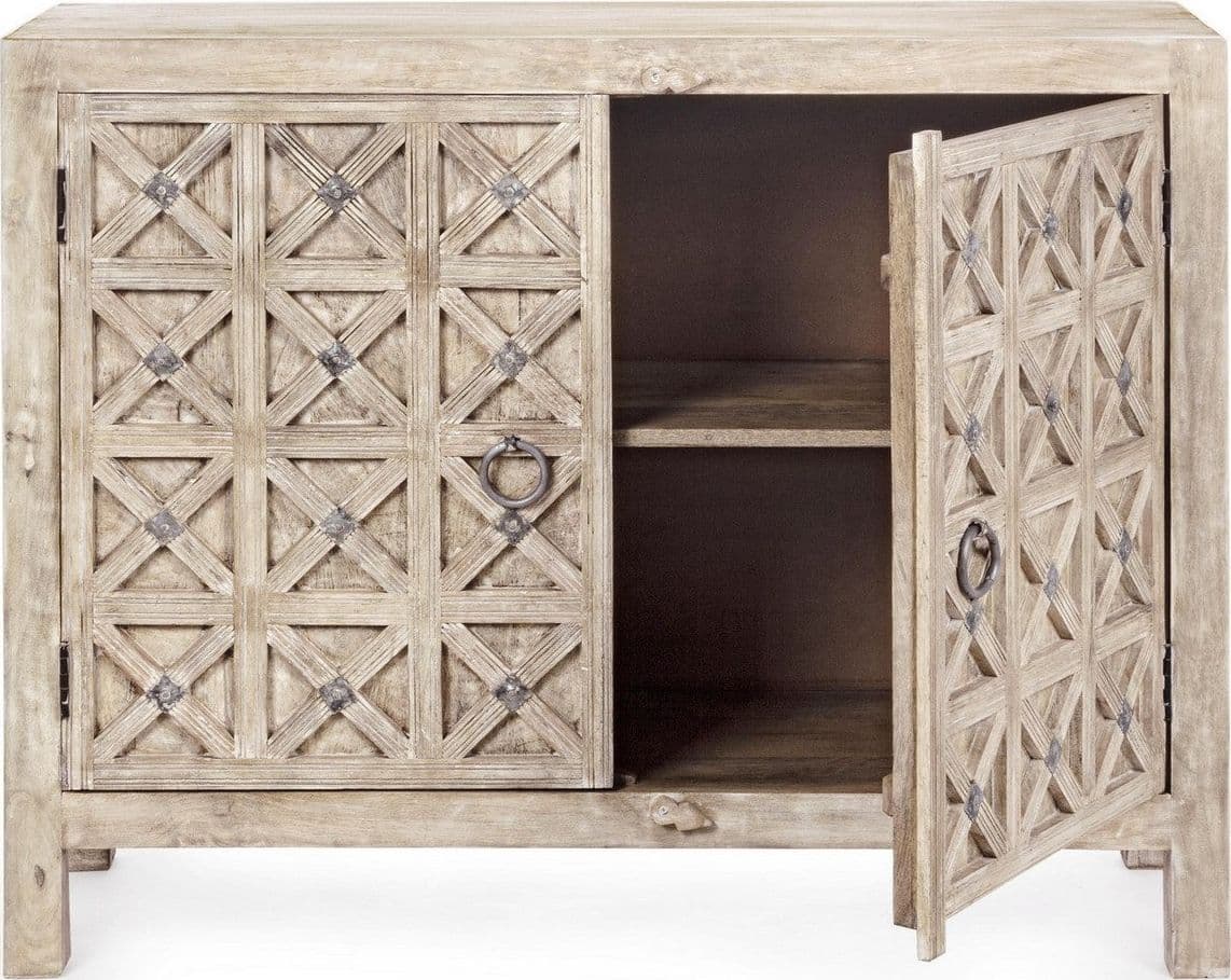 Credenza "Engrave" con struttura in legno di mango, decorazioni intarsiate, stile naturale - 12