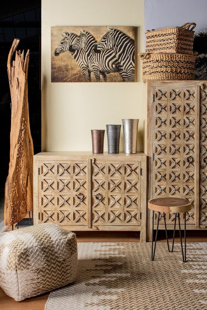 Credenza "Engrave" con struttura in legno di mango, decorazioni intarsiate, stile naturale - 14