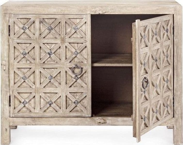 Credenza "Engrave" con struttura in legno di mango, decorazioni intarsiate, stile naturale - 15