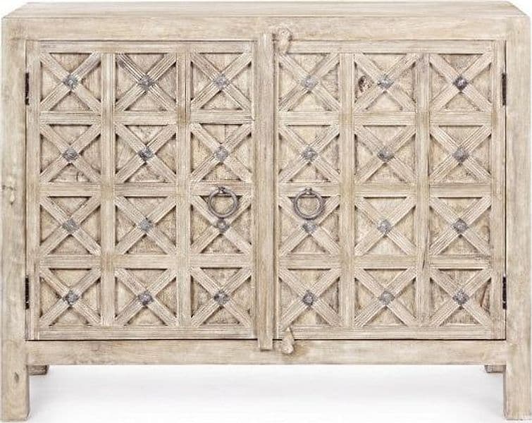 Credenza "Engrave" con struttura in legno di mango, decorazioni intarsiate, stile naturale - 16
