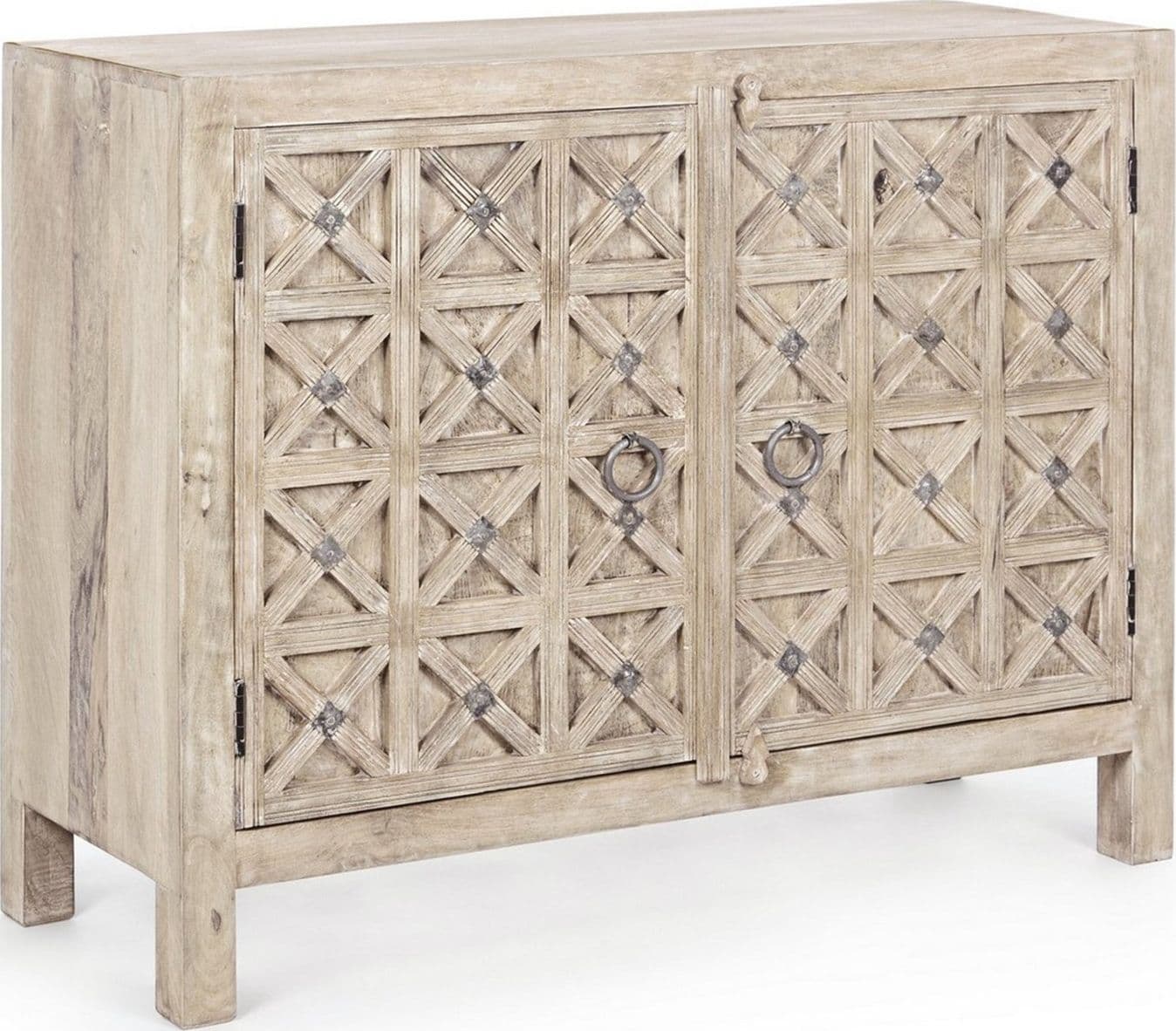 Credenza "Engrave" con struttura in legno di mango, decorazioni intarsiate, stile naturale - 9