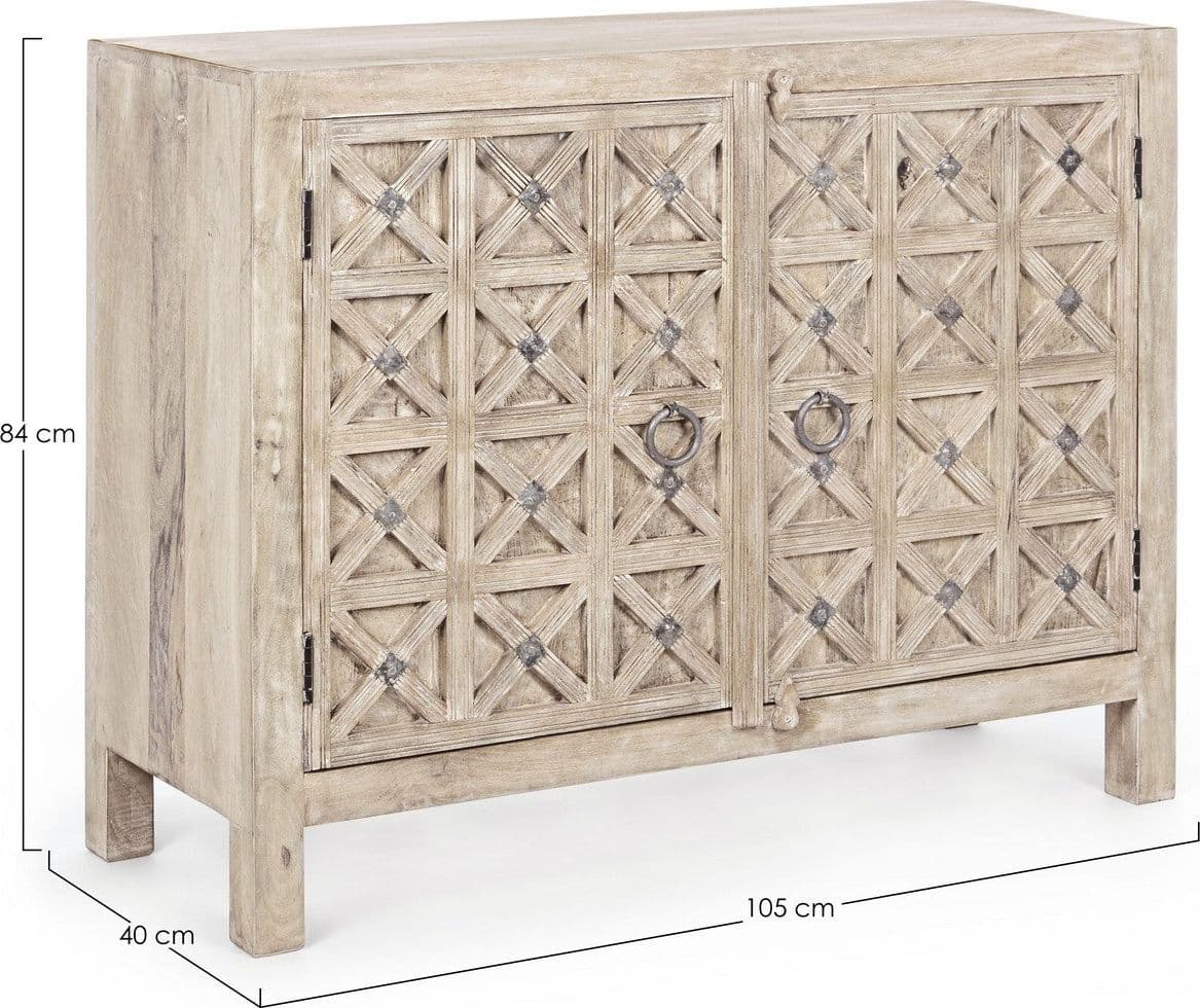 Credenza "Engrave" con struttura in legno di mango, decorazioni intarsiate, stile naturale - 10