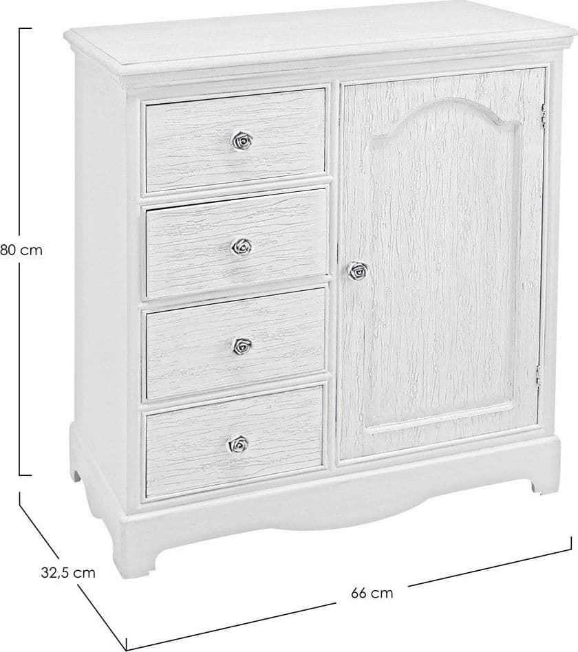 Credenza "Blanc" con struttura in MDF, finitura bianca opaca, effetto decapato, stile classico - 12