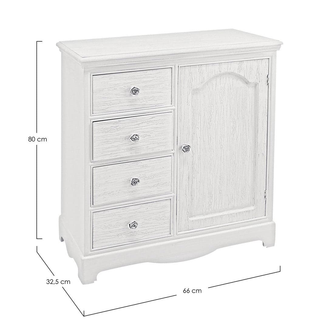 Credenza "Blanc" con struttura in MDF, finitura bianca opaca, effetto decapato, stile classico - 12