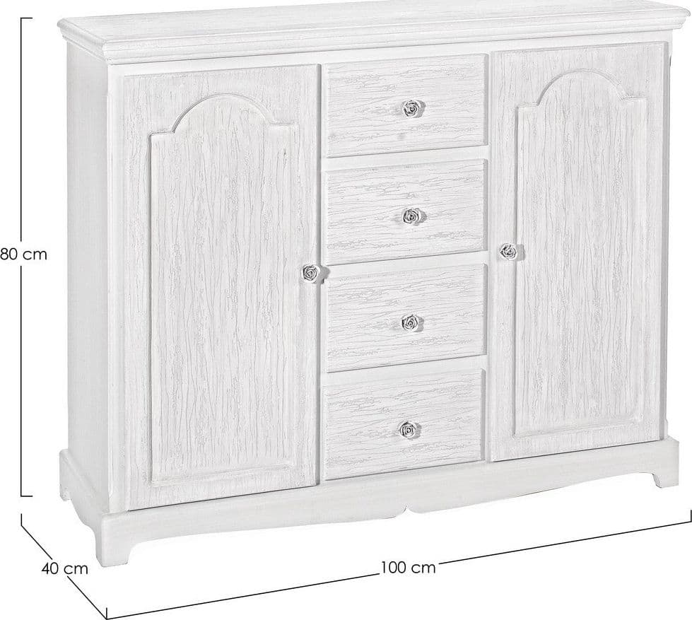 Credenza "Blanc" con struttura in MDF, finitura bianca opaca, effetto decapato, stile classico in Credenze Decor Space - Altamura, commercioVirtuoso.it