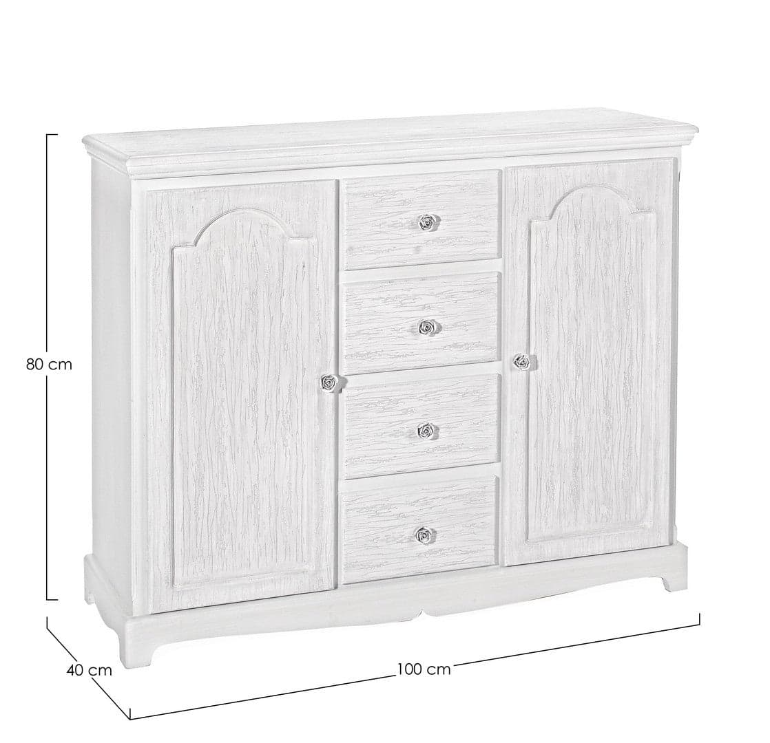 Credenza "Blanc" con struttura in MDF, finitura bianca opaca, effetto decapato, stile classico in Credenze Decor Space - Altamura, commercioVirtuoso.it