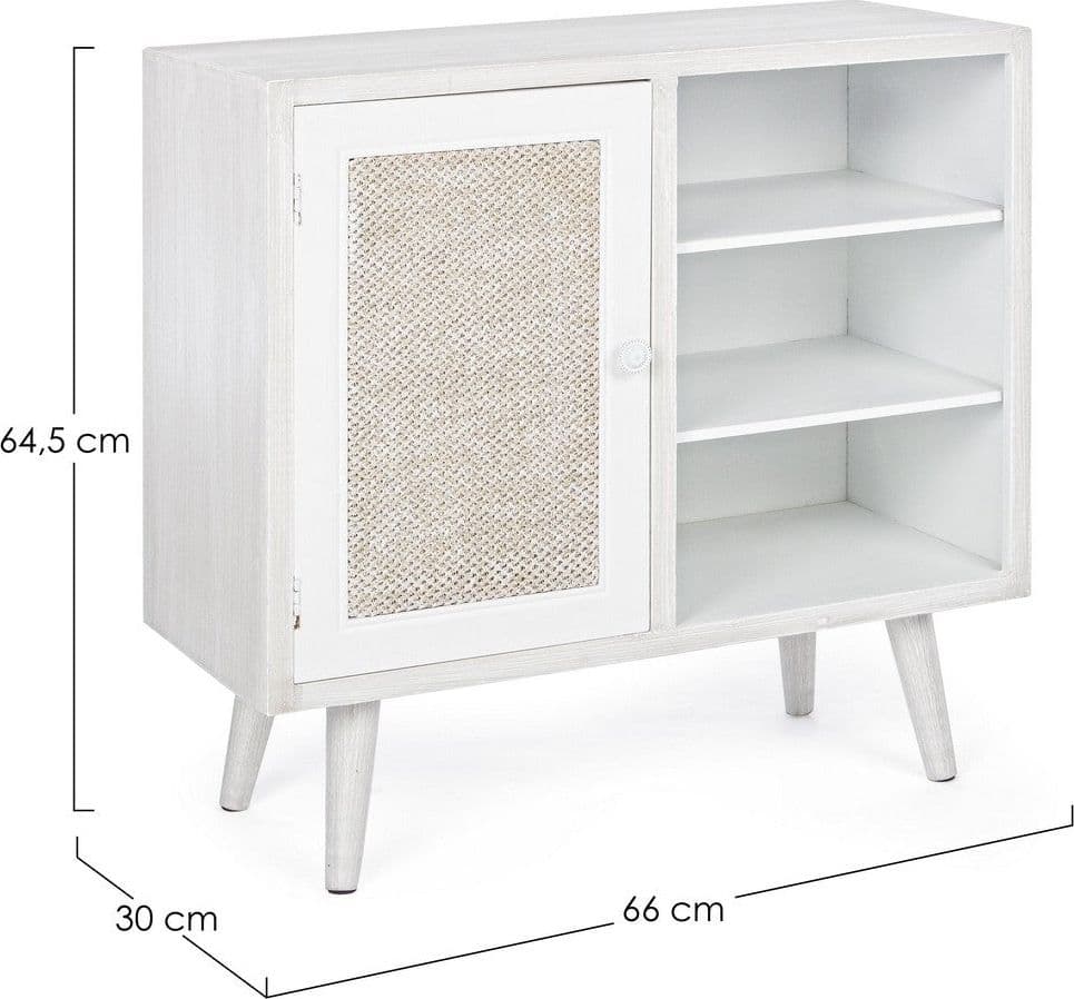Credenza "Montiel" in legno MDF, con anta frontale rivestito in tessuto, finitura con vernice a base d'acqua, stile rustico in Credenze Decor Space - Altamura, commercioVirtuoso.it