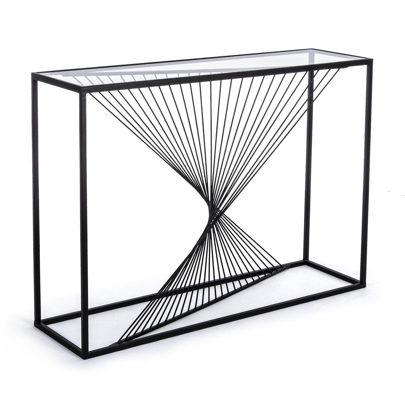 Consolle "Espiral" in vetro con piede a spirale in metallo Nero, mobile moderno da interno in Console e tavoli da divano Decor Space - Altamura, commercioVirtuoso.it