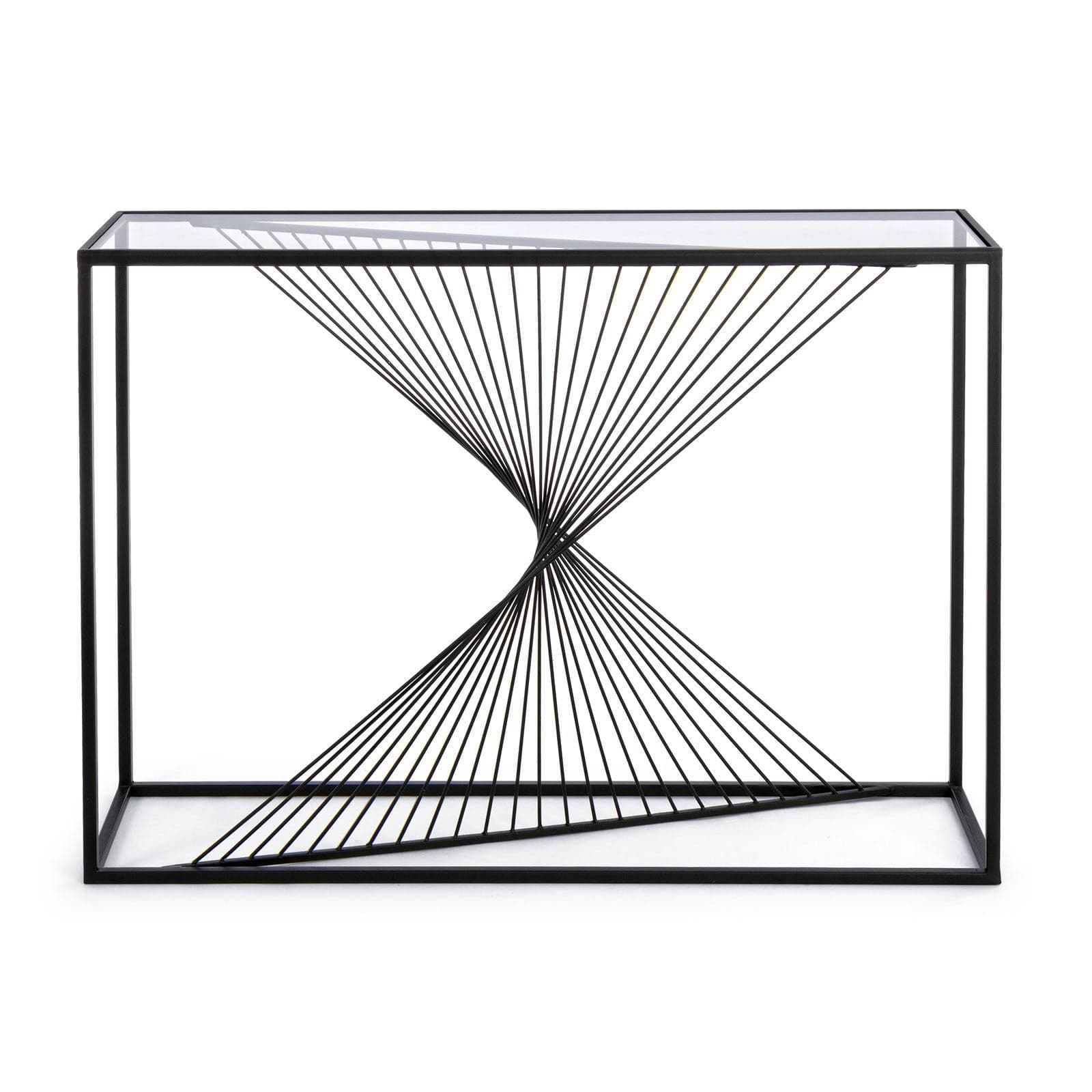 Consolle "Espiral" in vetro con piede a spirale in metallo Nero, mobile moderno da interno in Console e tavoli da divano Decor Space - Altamura, commercioVirtuoso.it