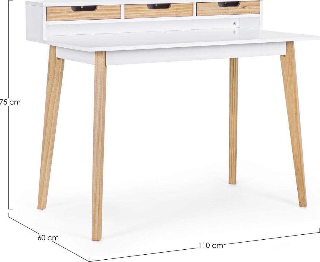Scrivania "Toronto" con 3 cassetti, gambe in legno di pino, piano in MDF, 110 x 60 cm - 6