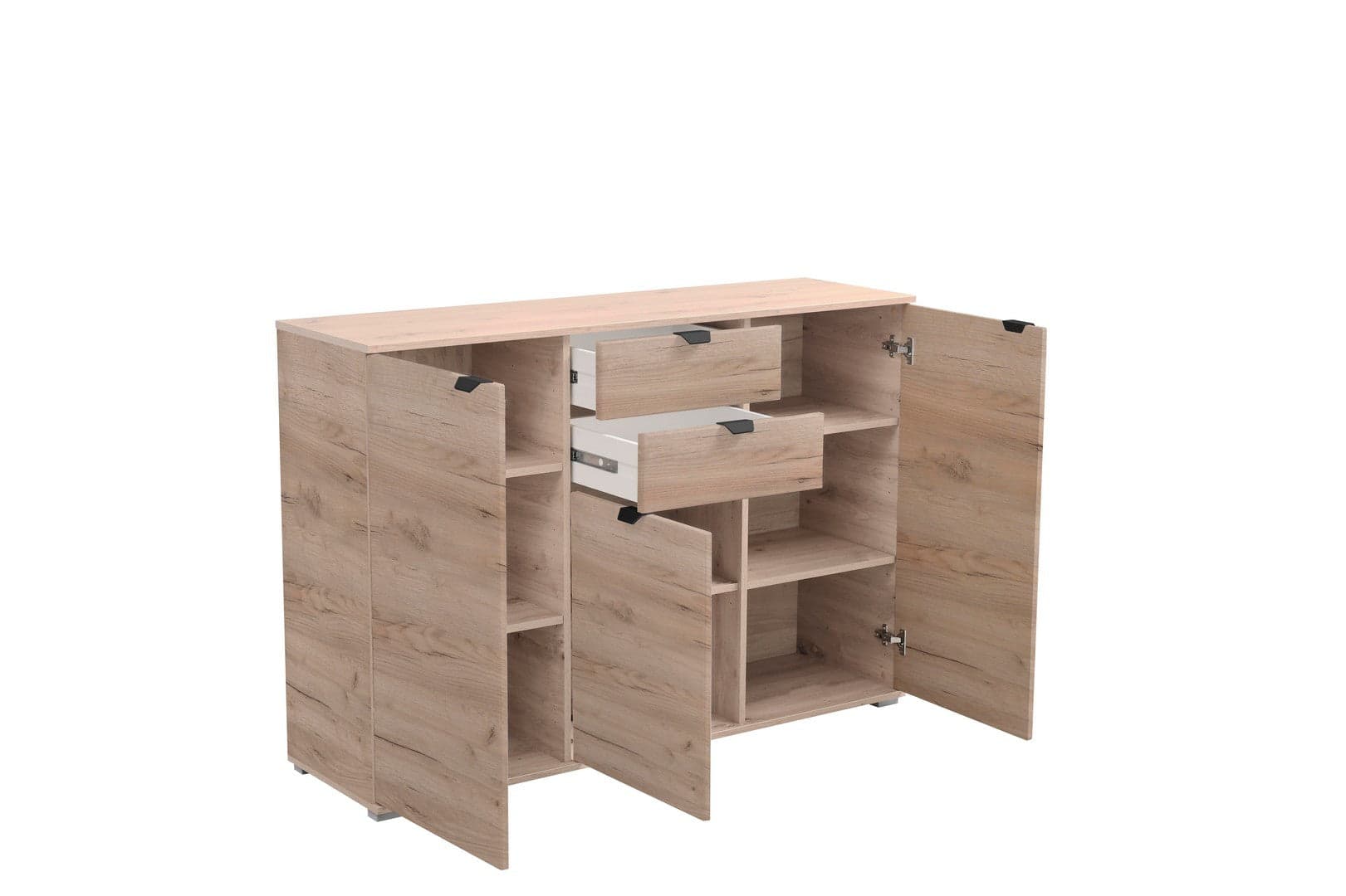 Credenza "Swiss", con 3 ante e 2 cassetti, color rovere, con struttura in truciolare rivestito, mobile in kit in Credenze Decor Space - Altamura, commercioVirtuoso.it