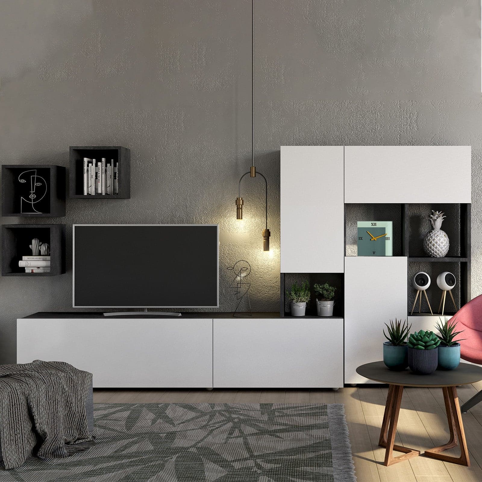 Parete attrezzata per soggiorno porta TV con ripiani ed ante Bianco 280 cm "Made in Italy" - 2