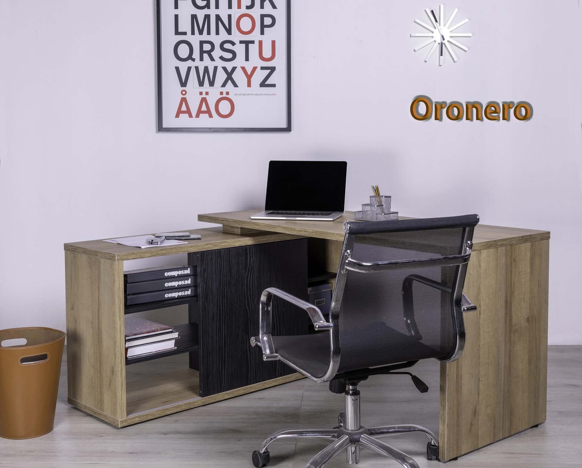 Scrivania angolare da ufficio e cameretta con cassettiera 150 cm Rovere e Nero Casa e cucina/Arredamento/Studio/Scrivanie e postazioni di lavoro/Scrivanie Decor Space - Altamura, Commerciovirtuoso.it