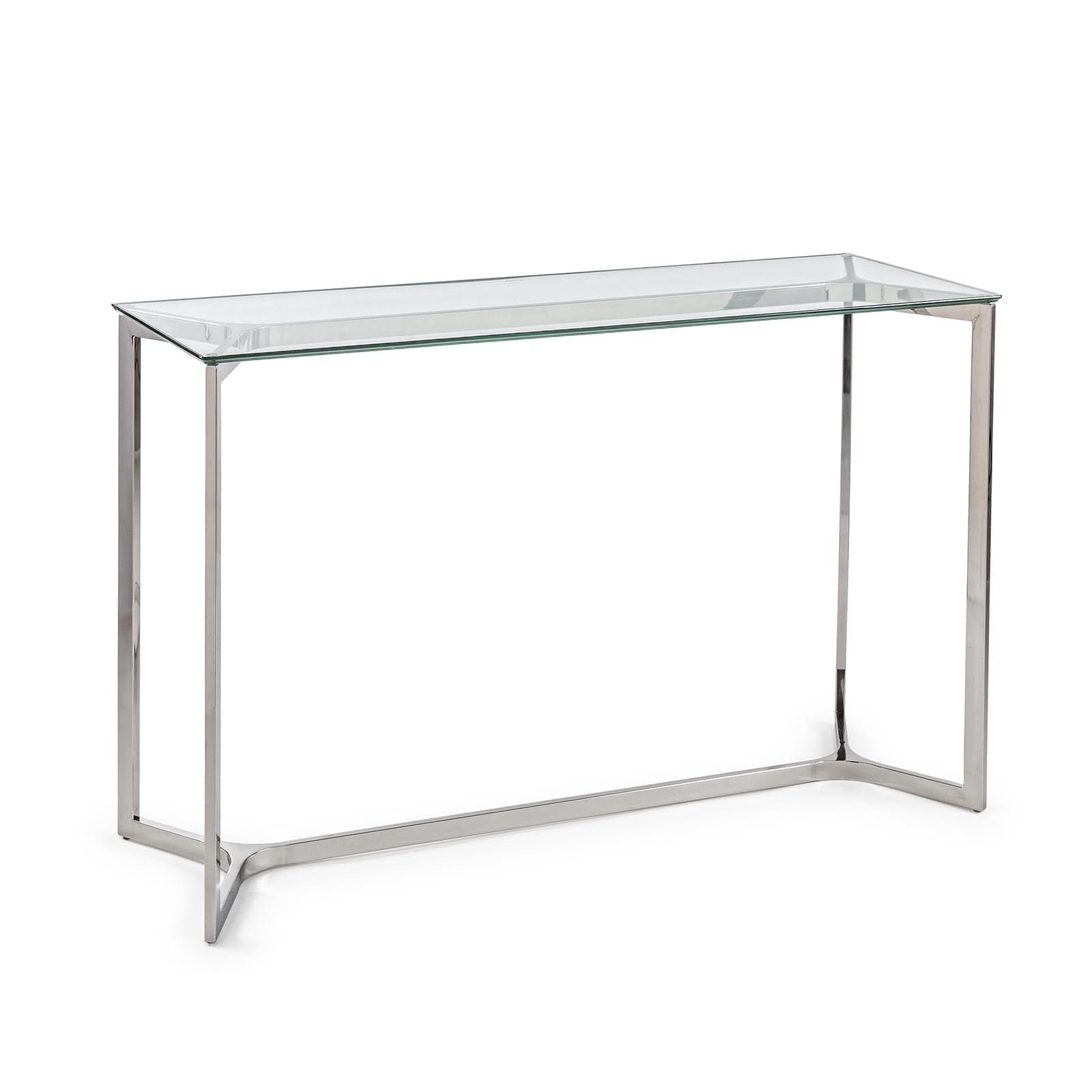 Consolle "Saphira" in vetro con piede in metallo argento, mobile moderno da interno in Console e tavoli da divano Decor Space - Altamura, commercioVirtuoso.it